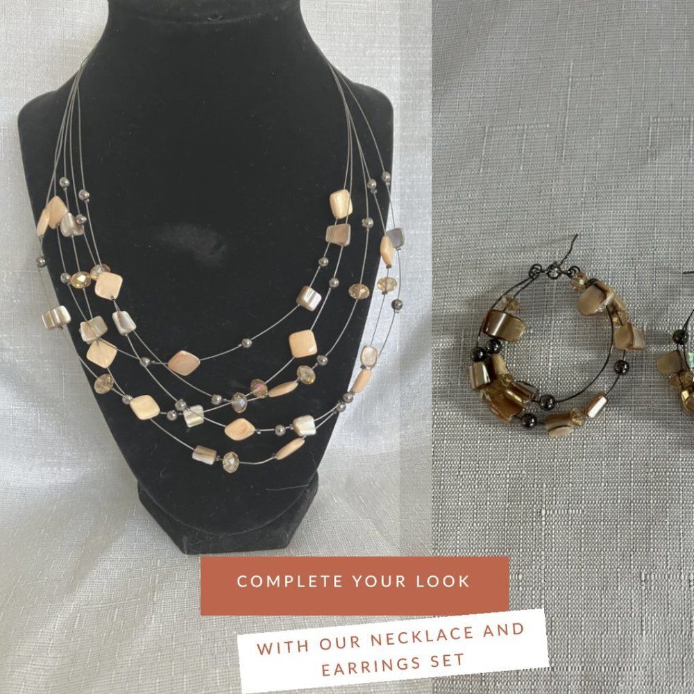 5 Strand "Invisible" Wire and Beads Necklace & Earrings